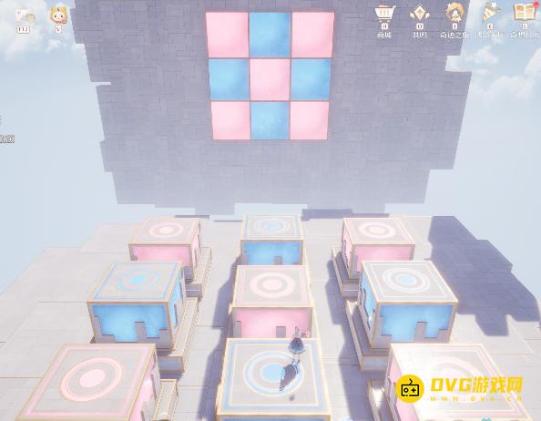 《无限暖暖》古木荫地附近遗迹右上谜题空间挑战怎么过-大树藤下面的谜题空间跳上水晶柱使图形的颜色匹配图文攻略