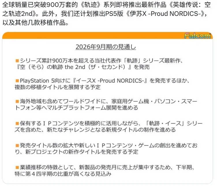 《空之轨迹the2nd》重制版将于2026年发售