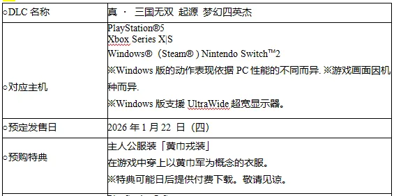 《真・三国无双起源》大型DLC梦幻四英杰预购开启