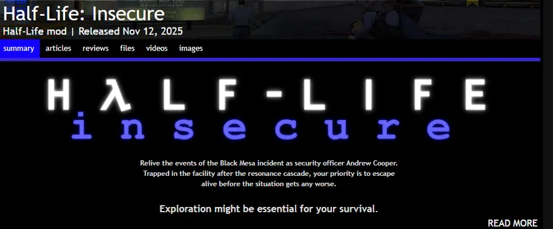 《半条命》新MOD《不安》发布