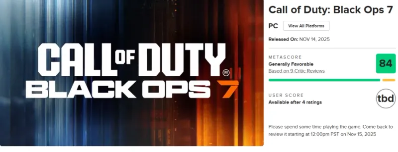 《使命召唤：黑色行动7》评分解析-M站均分84IGN评价一般