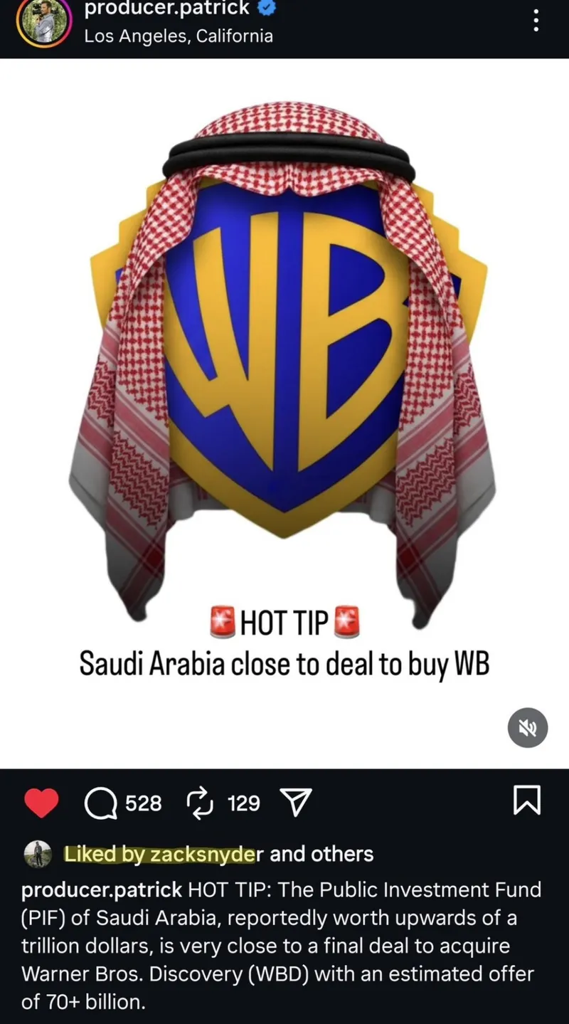 华纳兄弟或被沙特收购