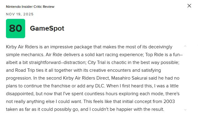 《星之卡比：空中骑士》M站均分78分