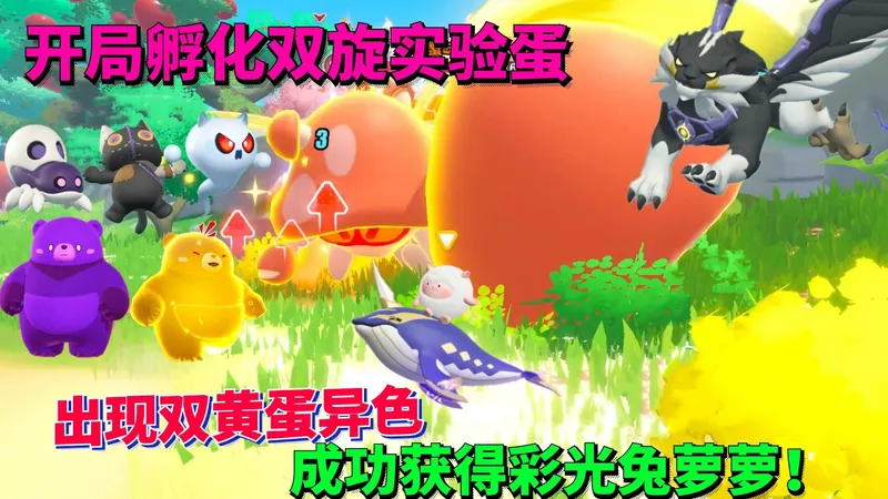 蛋仔派对神奇艾比：开局孵化双旋实验蛋 出现双黄蛋异色 成功获得彩光兔萝萝！