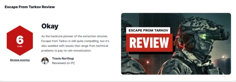 《逃离塔科夫》IGN评分6分