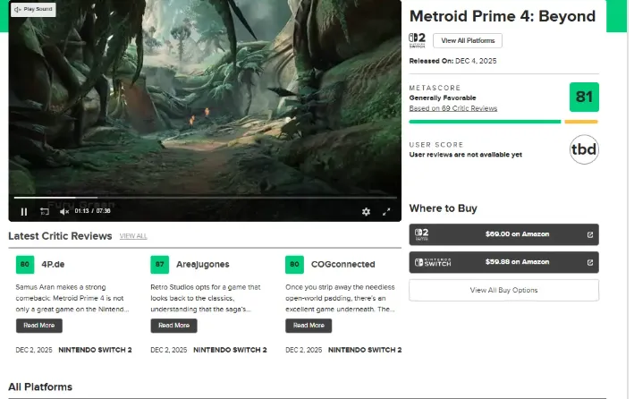 《密特罗德究极4》M站81分系列巅峰之作