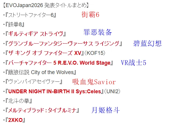 EVO日本2026格斗游戏大赛公布