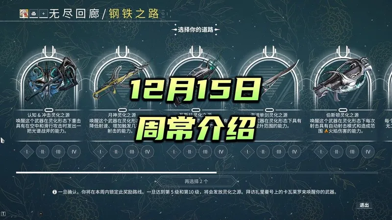 12月15日周常介绍，无尽回廊，科研，言录使，午夜电波，日历，钢铁之路，warframe（星际战甲国际服）