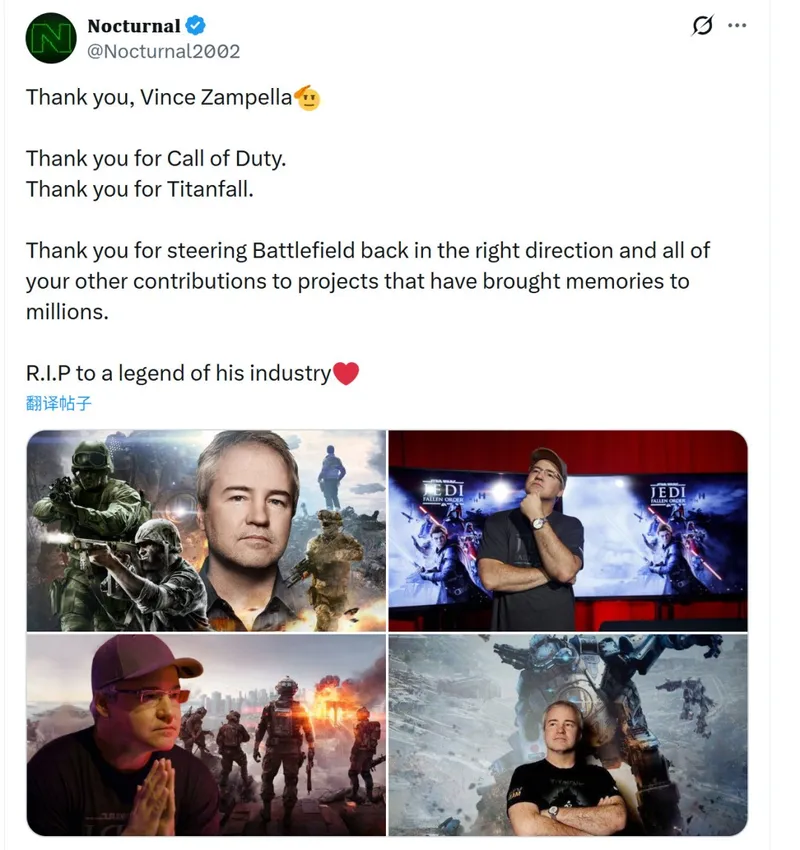 《使命召唤：现代战争》传奇开发者文斯·赞佩拉逝世