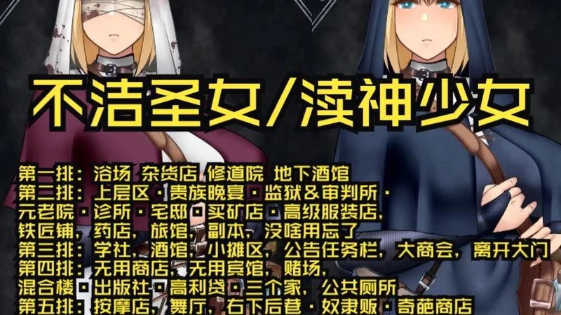 【攻略】Unholy maiden（渎神圣女）主城各地点·大致任务·功能·买卖·隐藏