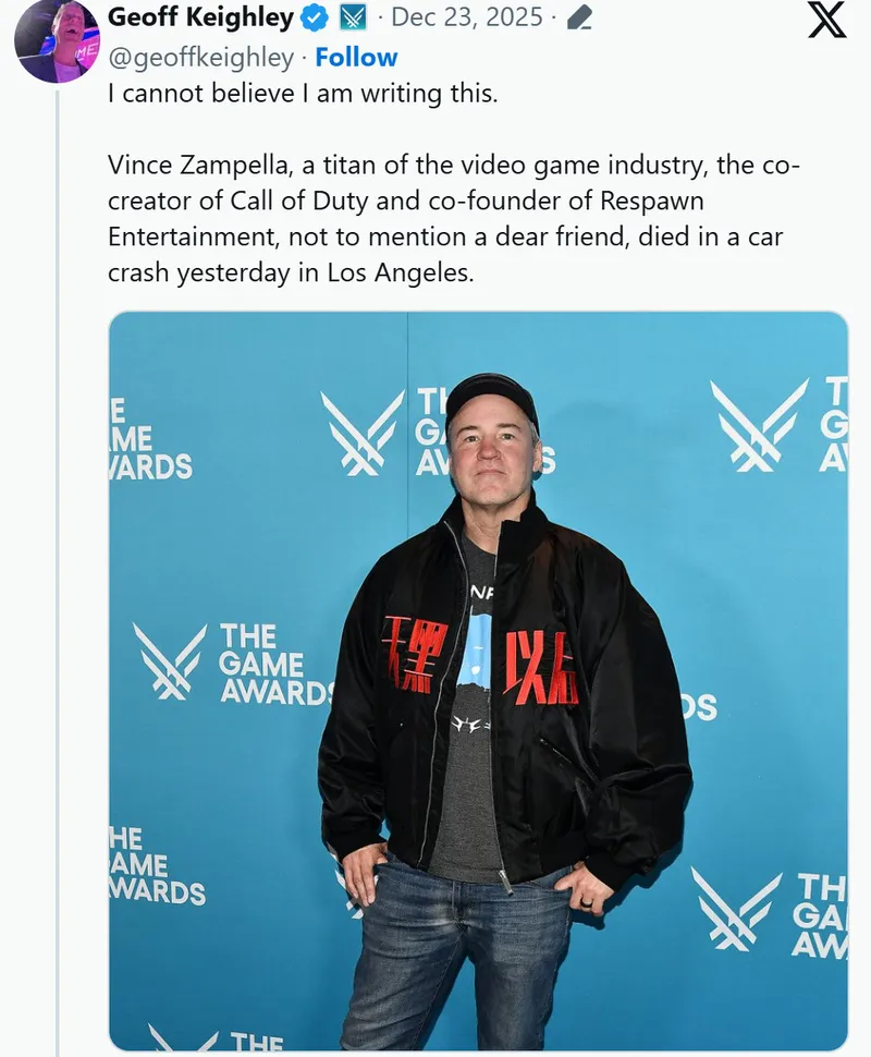 《使命召唤：现代战争》传奇开发者文斯·赞佩拉逝世