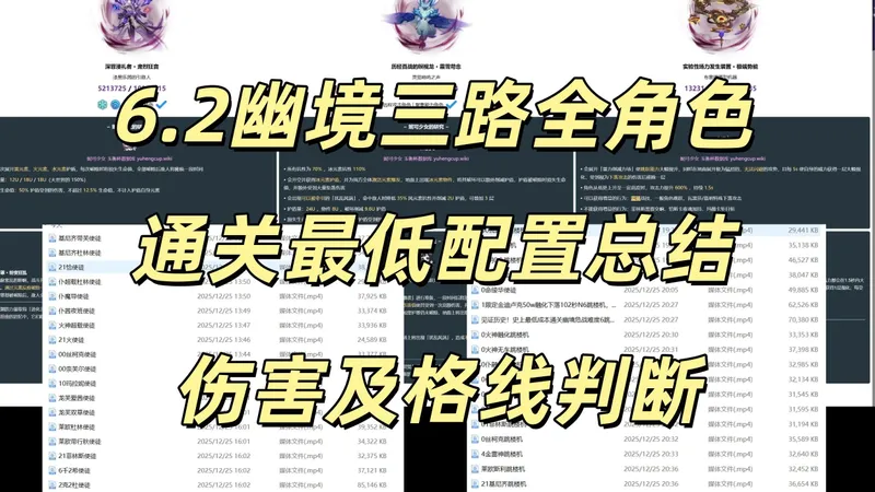 6.2幽境三路通关全角色最低配置汇总（含伤害及格线判断自己是否能过n6）