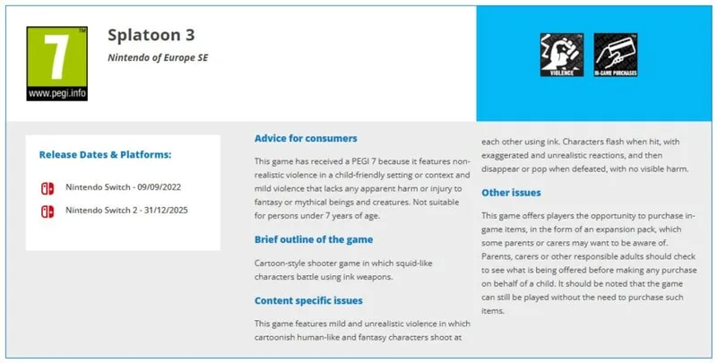 《喷射战士3》获Switch2分级