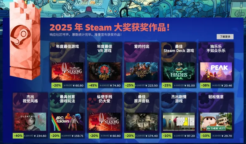 《空洞骑士：丝之歌》夺得2025年Steam大奖