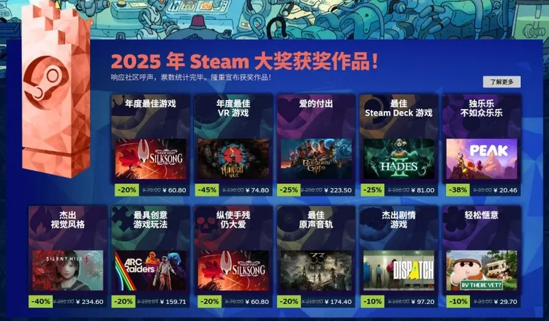 《空洞骑士：丝之歌》斩获Steam年度最佳