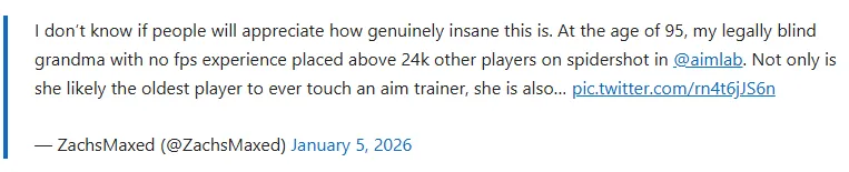 《Splitgate》95岁神枪手祖母惊人瞄准天赋