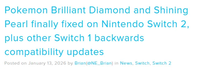 《宝可梦：晶灿钻石/明亮珍珠》兼容性提升