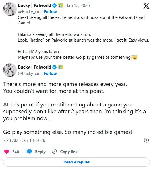 《幻兽帕鲁》制作人回击黑粉