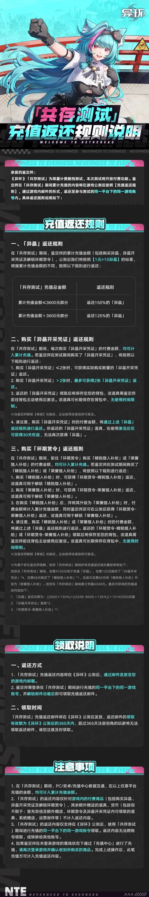 异环共存测试充值返还规则详解-异环共存测试时间及说明