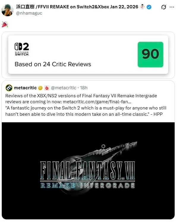 《最终幻想7》NS2重制版表现优异