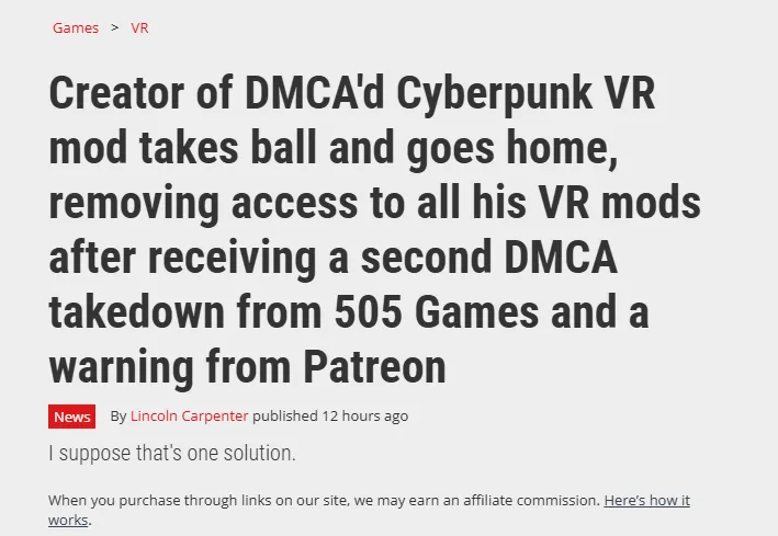 《2077》VRMod作者再遭警告