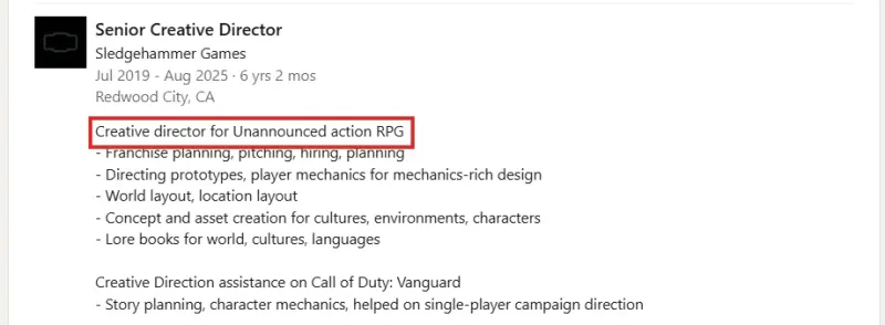 《使命召唤》开发商大锤工作室打造动作RPG
