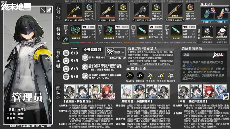 【明日方舟·终末地】管理员·武器/装备·配装配队攻略一图流