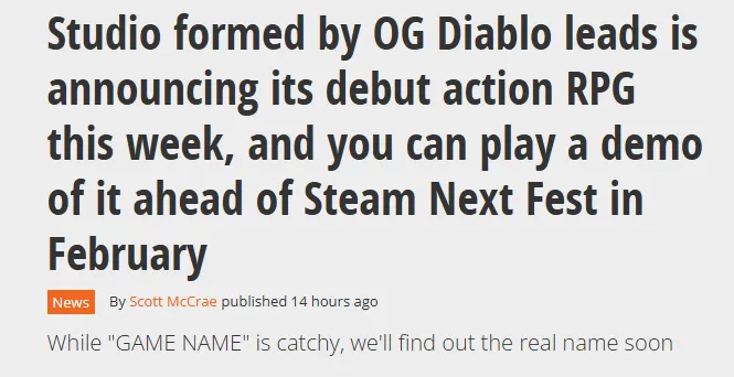 《暗黑破坏神》之父新作即将揭晓