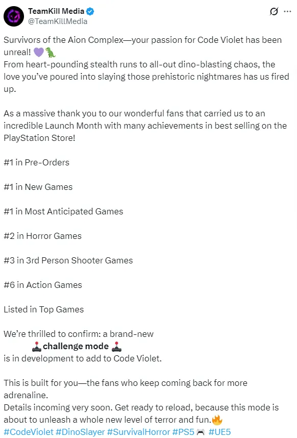 《CodeViolet》销量喜人-官方公布未来更新计划
