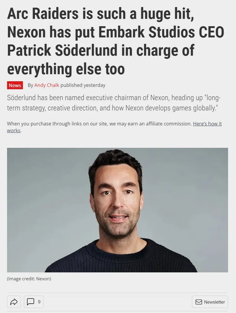 《ARCRaiders》爆红引发Nexon高层变动