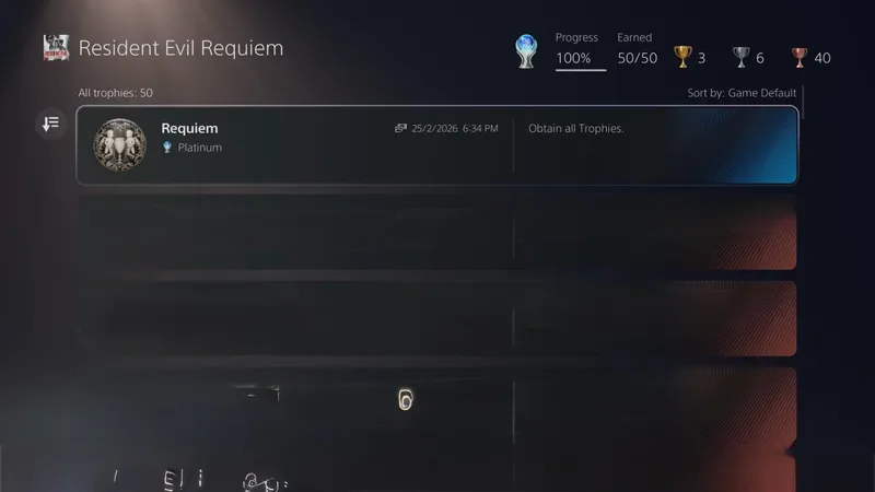 《生化危机：安魂曲》55小时斩获白金奖杯