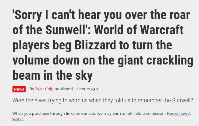 《魔兽世界：至暗之夜》太阳井音量过大