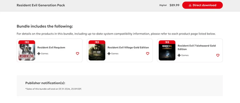 《生化危机世代包》Switch版将停售-3月31日数字版最后购买机会