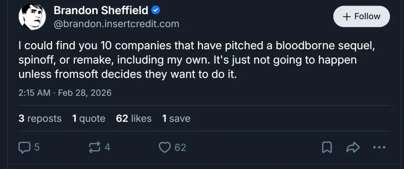 《血源诅咒》复活无望