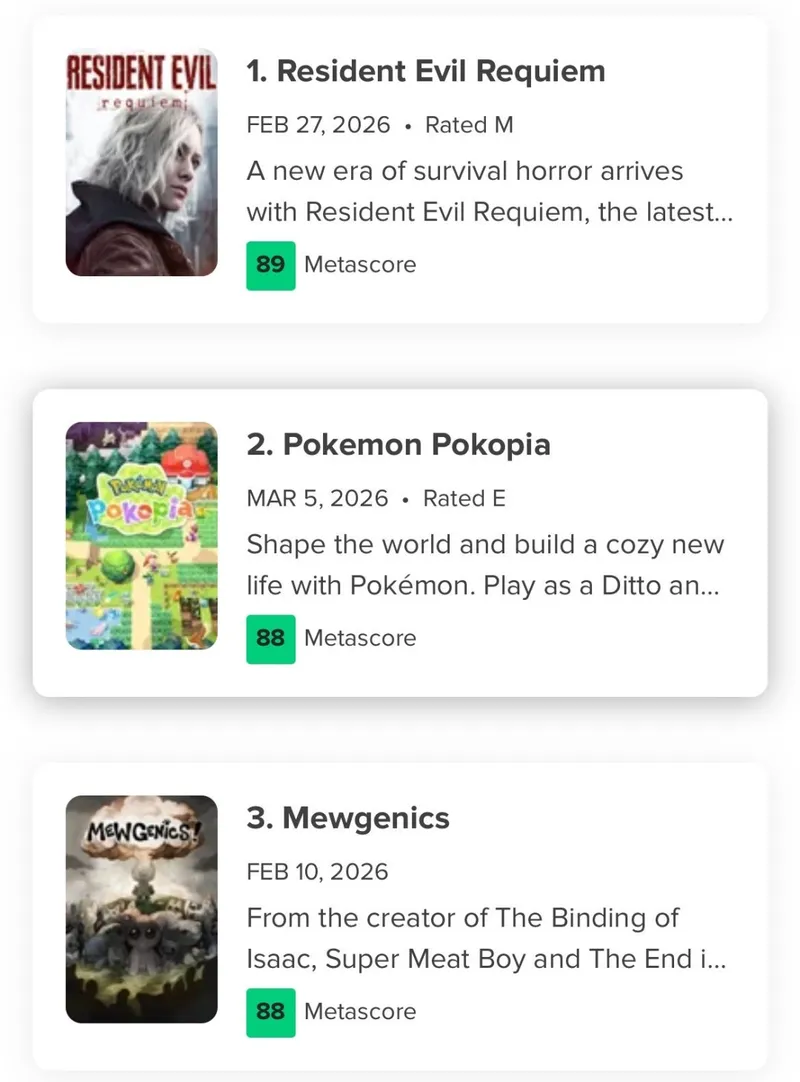 《生化危机-安魂曲》M站评分再创新高-用户评分破纪录