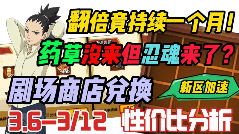 【周报速读】3.6-3.12活动性价比分析！又来送忍者了！新区成长加速，翻倍活动持续一整月！药草没来超多体力领还是憋？
