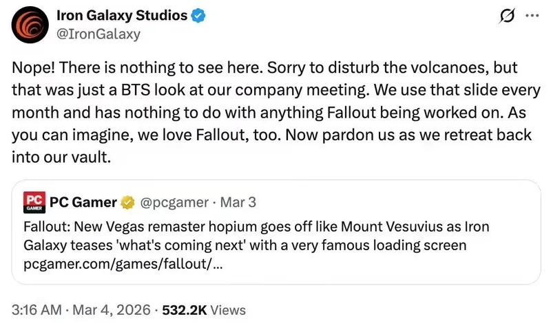 《辐射：新维加斯》重制传闻澄清