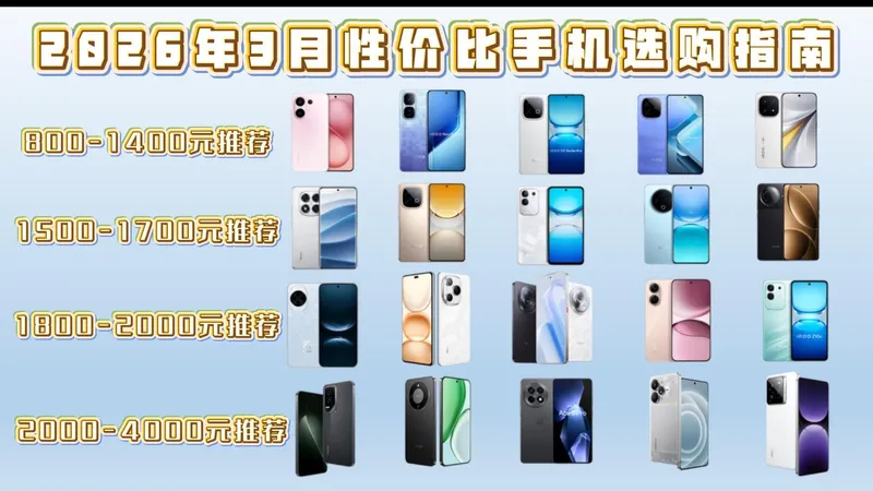 【开学季】2026开学季全价位手机推荐，内存涨价，哪些机型最值得入手？游戏/拍照/长续航/全价位/全品牌手机推荐，保姆级攻略!真实体验分享，拒绝套路!小白必看!