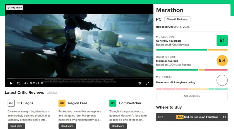 《马拉松》PC版媒体评分解禁-GameSpot给予9分好评