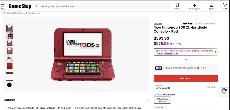 Gamestop翻新3DSXL售价暴涨-远超任天堂Switch2价格