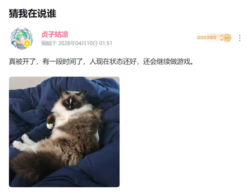 《明末：渊虚之羽》制作人被开除