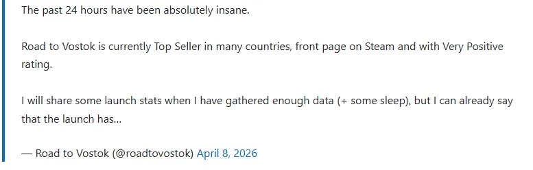 《沃斯托克之路》首发爆火