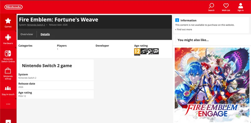 《FireEmblem:FortunesWeave》获PEGI评级