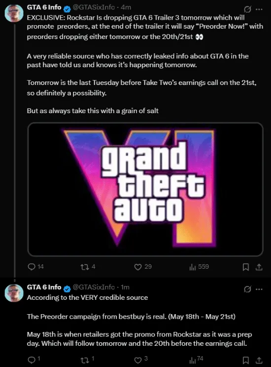 《GTA6》预告片今日空降