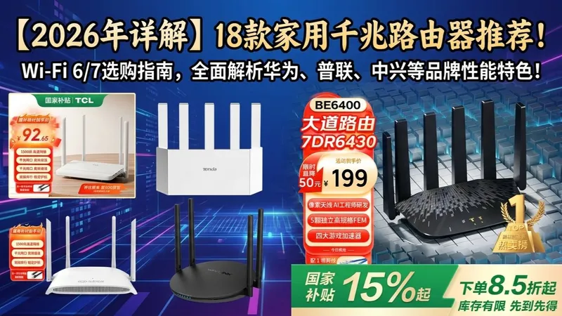 【2026年评测】18款家用千兆路由器推荐，Wi-Fi 6/7选购攻略！普联、华为、中兴等品牌哪个好？帮你避坑！