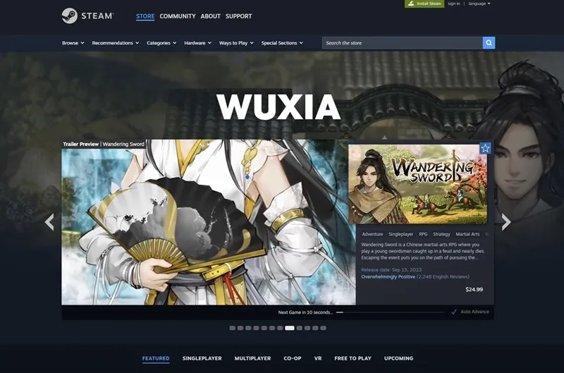 《影之刃零》领跑Steam武侠新标签