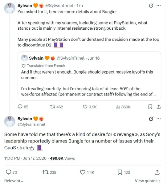 《命运2》开发商Bungie遭索尼强烈不满