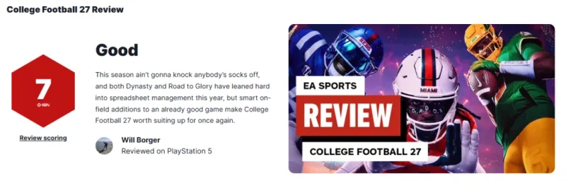 《EASPORTSCollegeFootball27》IGN评分解析