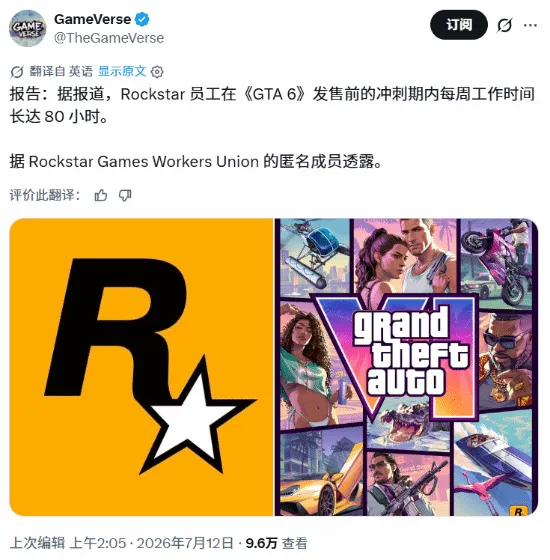 《GTA6》员工周工时超80小时-高强度赶工引发热议