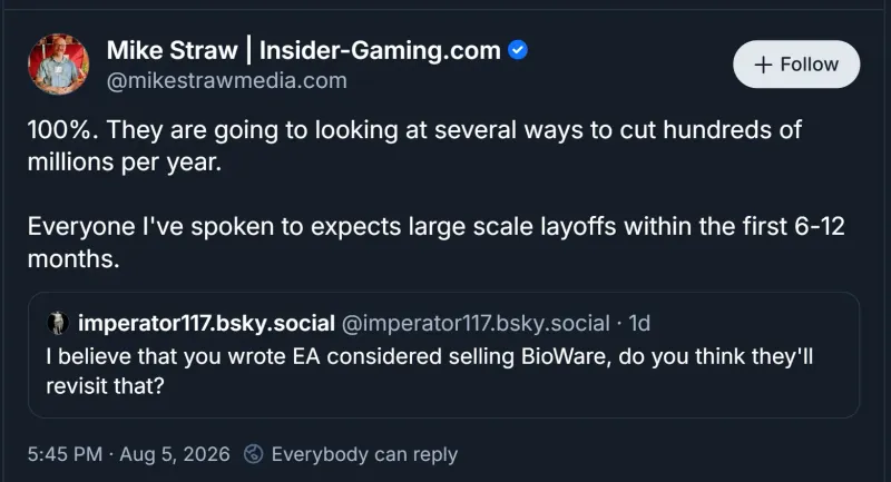 《质量效应》开发商BioWare或被出售